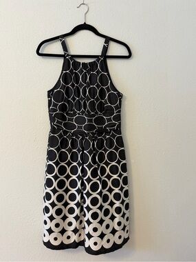 White House Black Market Black and White Circle-Print Silk Midi Dress